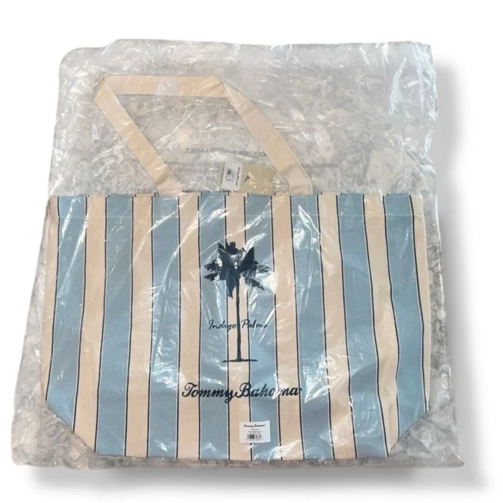 TOMMY BAHAMA “Indigo Palms” Limited Edition Tote - Blue/Natural Stripe